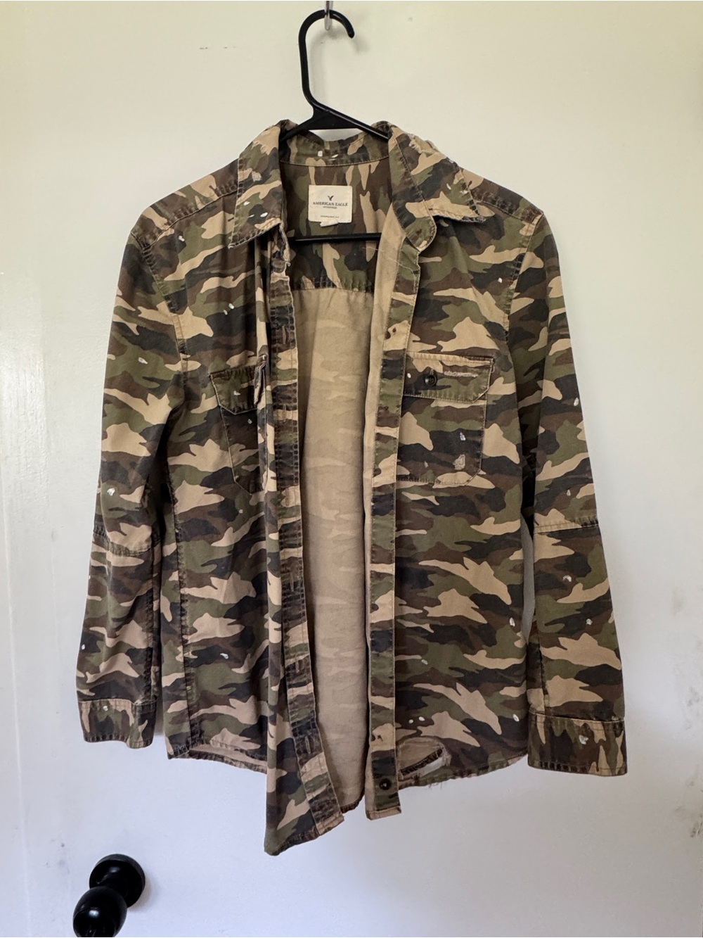 American Eagle Women’s distressed Camouflage Oversized Top size XS